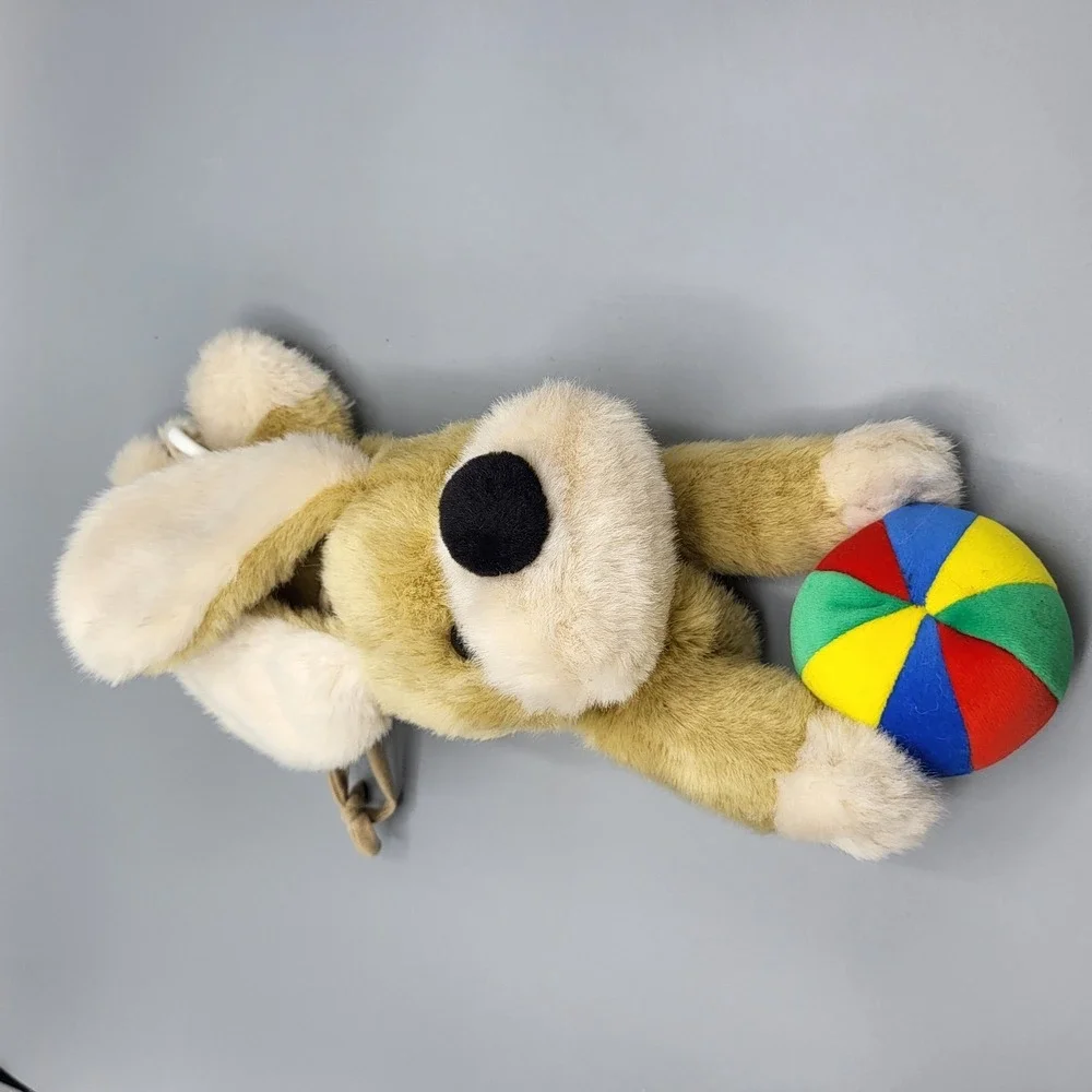 Battat Musical Pull String Puppy Dog Plush Toy 14 Inch Multi-Color Ball Tan